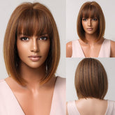 Short Bob Lace Front Wig with Bangs - Anellace